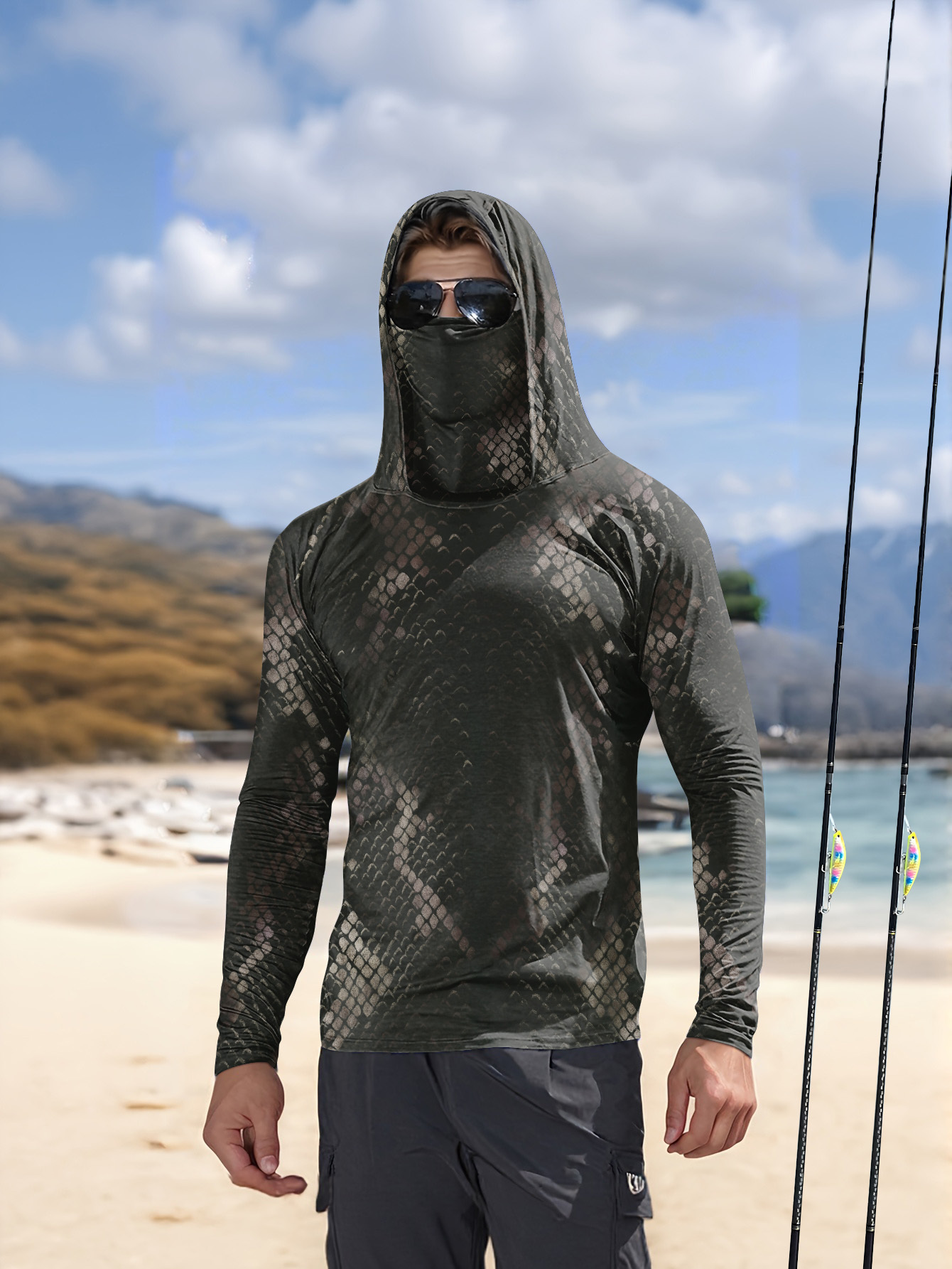 Fishing Hoodie - Men's Fishing Hooded Long-Sleeved Camouflage Sunscreen