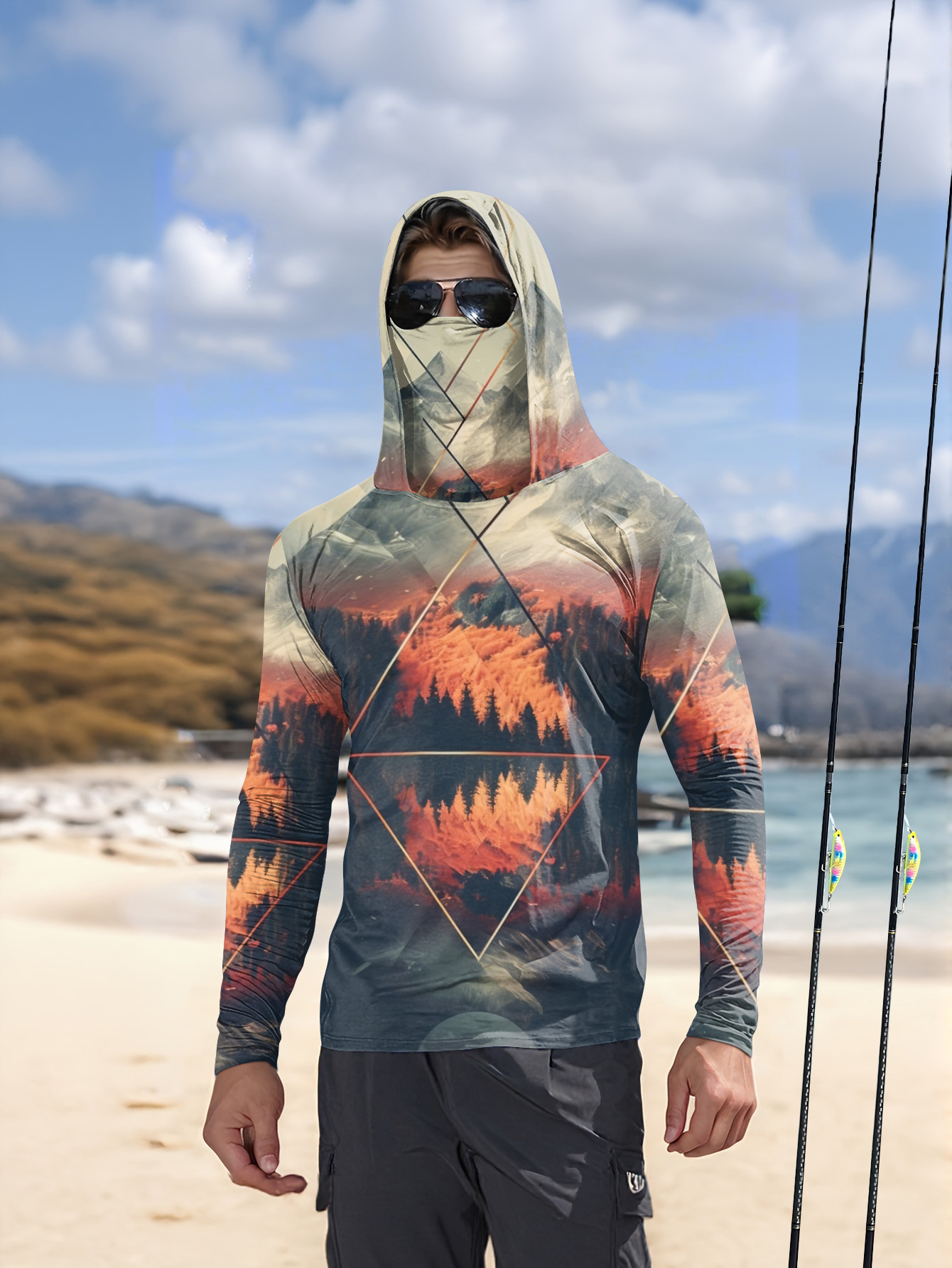 Outdoor Men's Fishing Hoodie B - Fishing Mask Sun Protection review and price